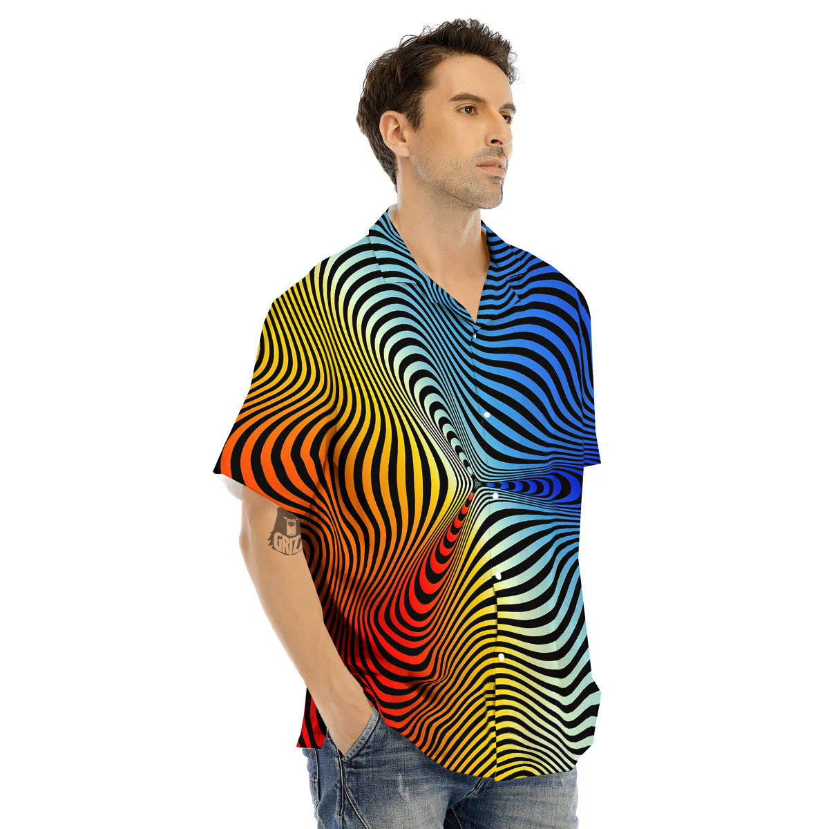 Psychedelic Optical Vibrant Illusion Men's Hawaiian Shirt-grizzshop