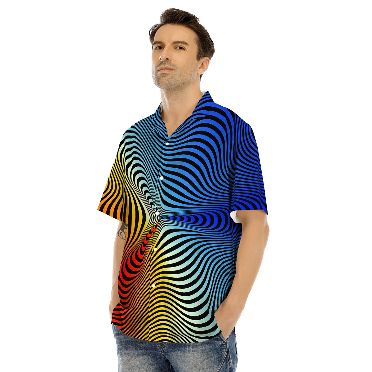 Psychedelic Optical Vibrant Illusion Men's Hawaiian Shirt-grizzshop