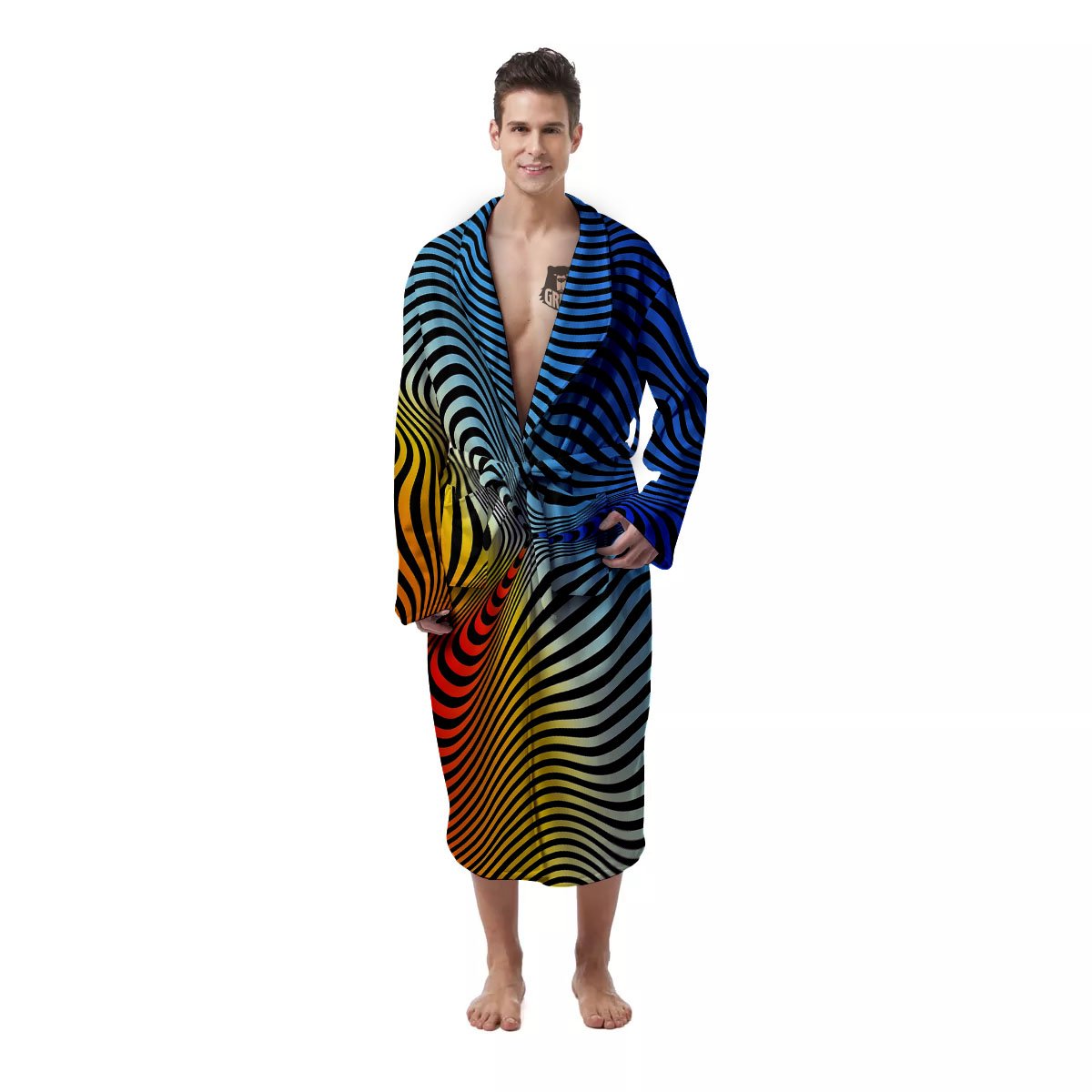 Psychedelic Optical Vibrant Illusion Men's Robe-grizzshop