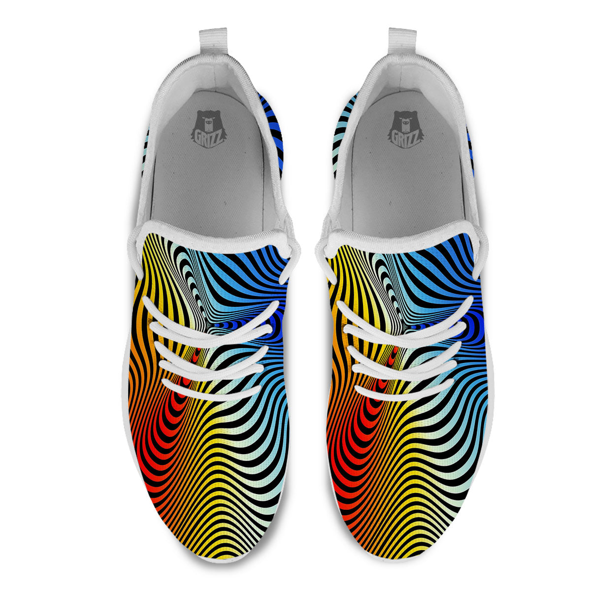 Psychedelic Optical Vibrant Illusion White Athletic Shoes-grizzshop