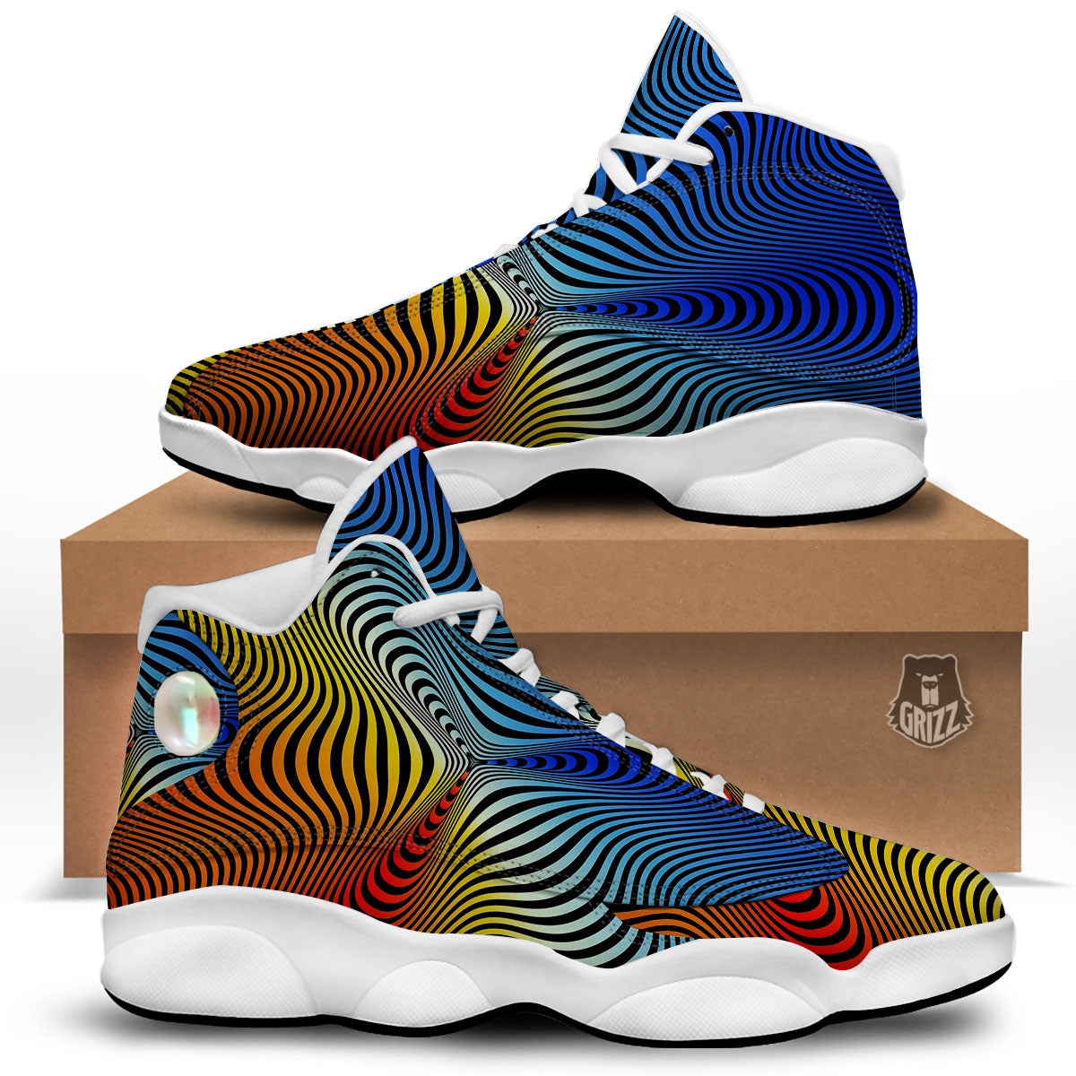 Psychedelic Optical Vibrant Illusion White Basketball Shoes-grizzshop