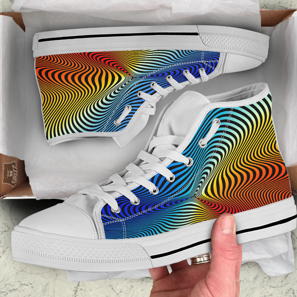 Psychedelic Optical Vibrant Illusion White High Top Shoes-grizzshop