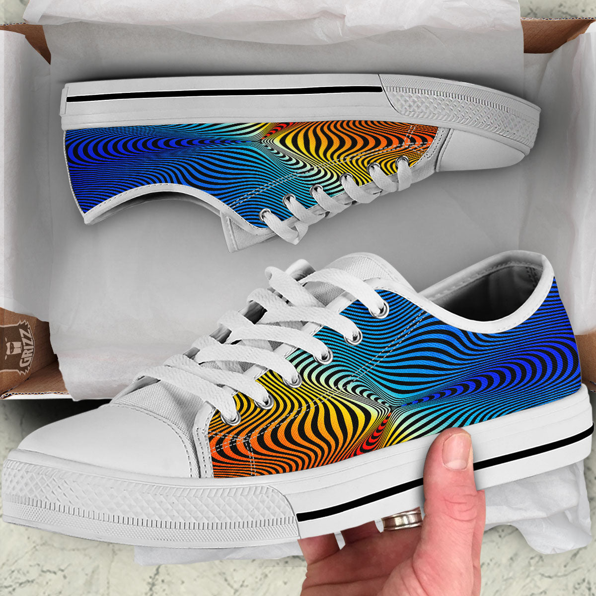 Psychedelic Optical Vibrant Illusion White Low Top Shoes-grizzshop