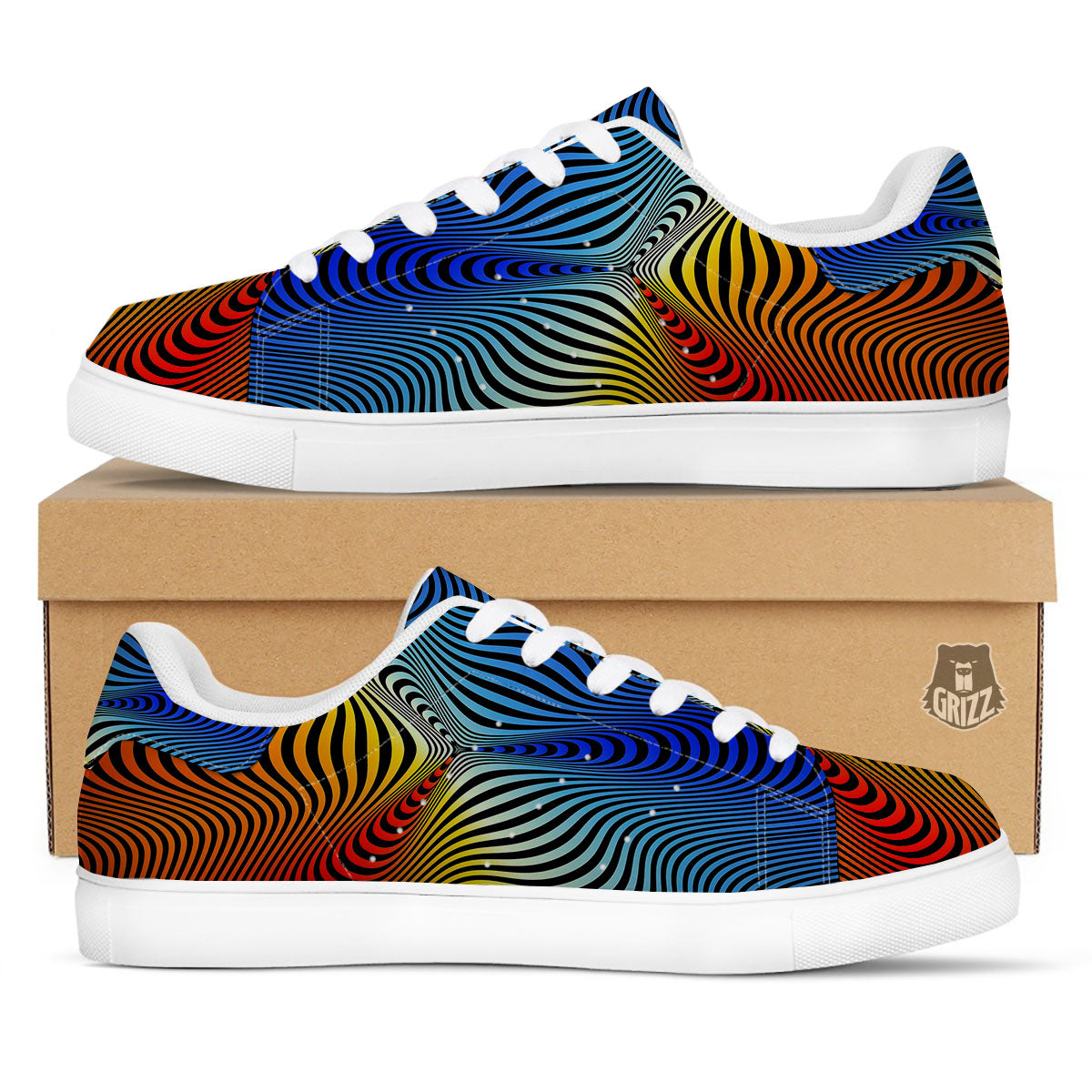 Psychedelic Optical Vibrant Illusion White Low Top Sneakers-grizzshop