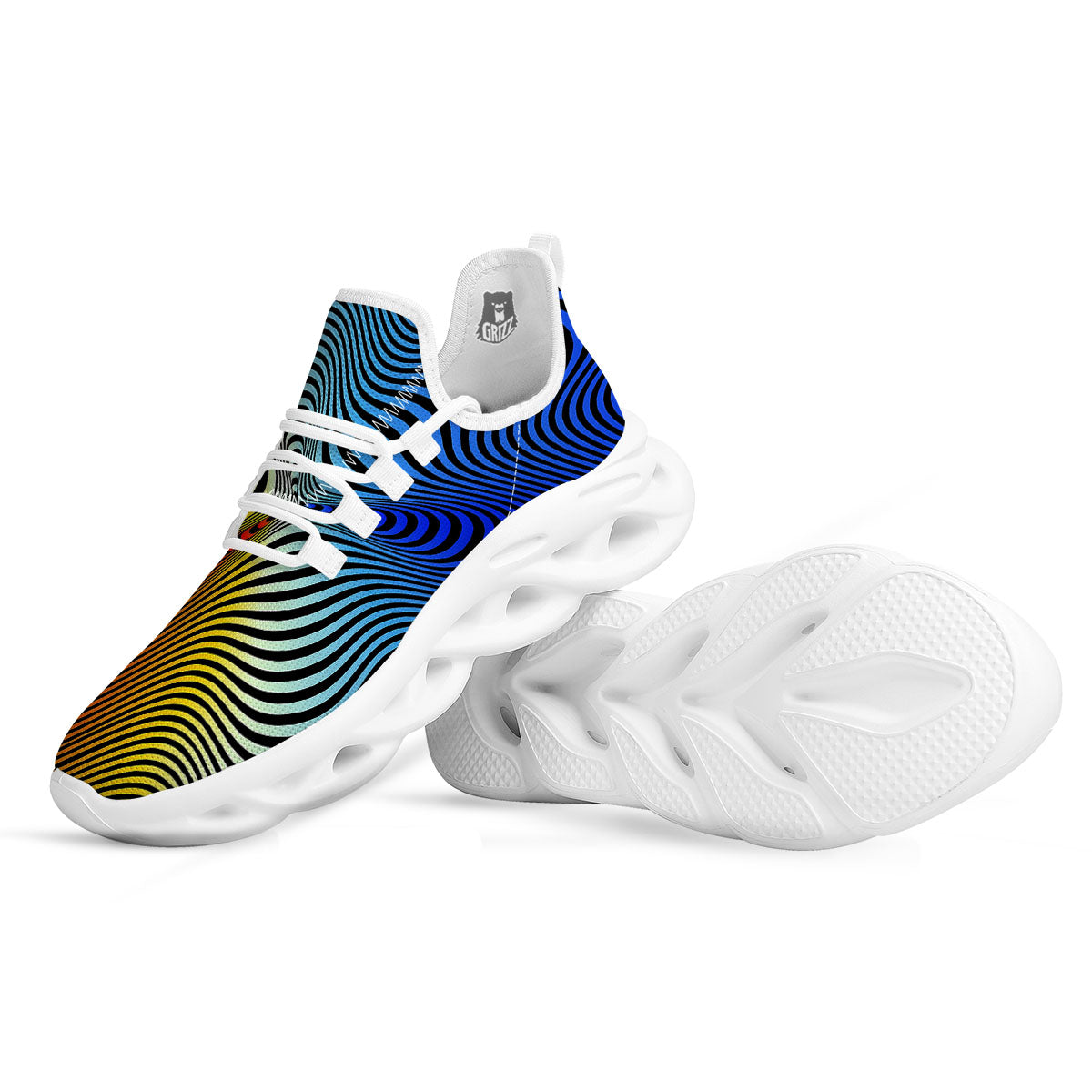 Psychedelic Optical Vibrant Illusion White Running Shoes-grizzshop