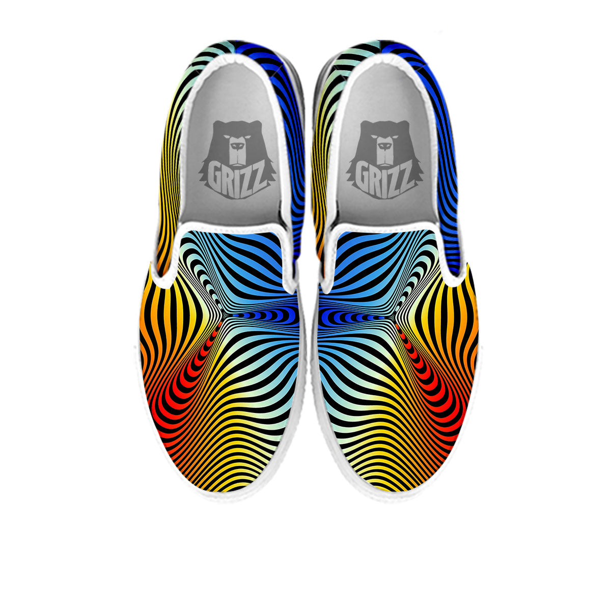 Psychedelic Optical Vibrant Illusion White Slip On Shoes-grizzshop