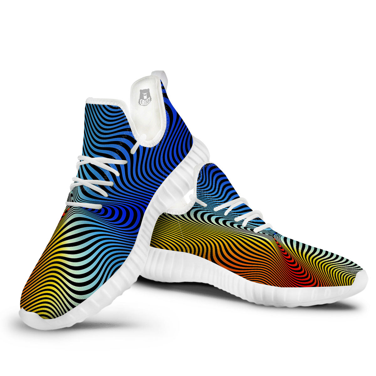 Psychedelic Optical Vibrant Illusion White Walking Shoes-grizzshop