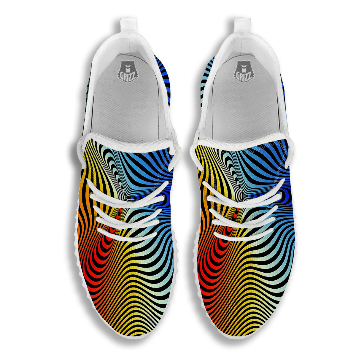 Psychedelic Optical Vibrant Illusion White Walking Shoes-grizzshop