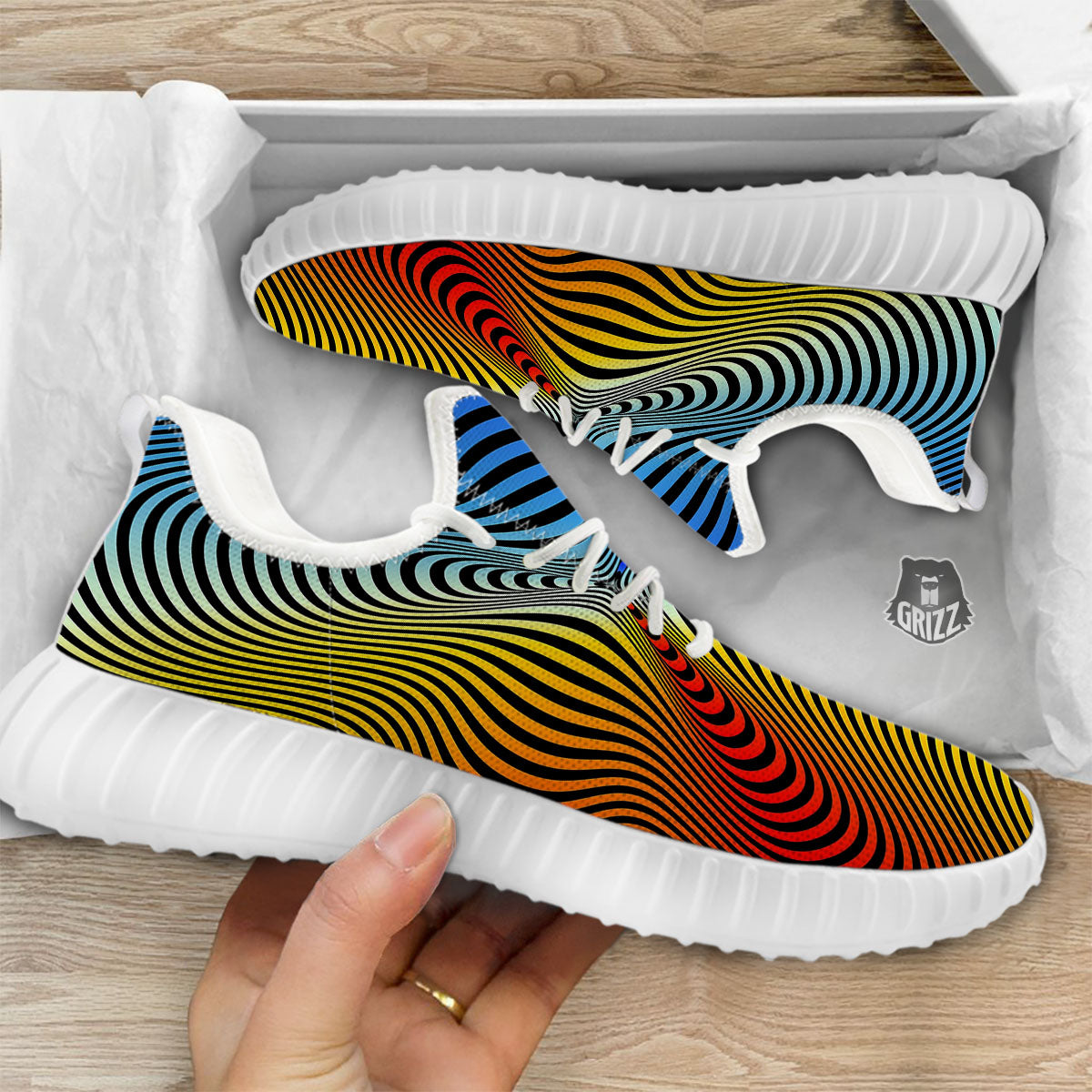 Psychedelic Optical Vibrant Illusion White Walking Shoes-grizzshop
