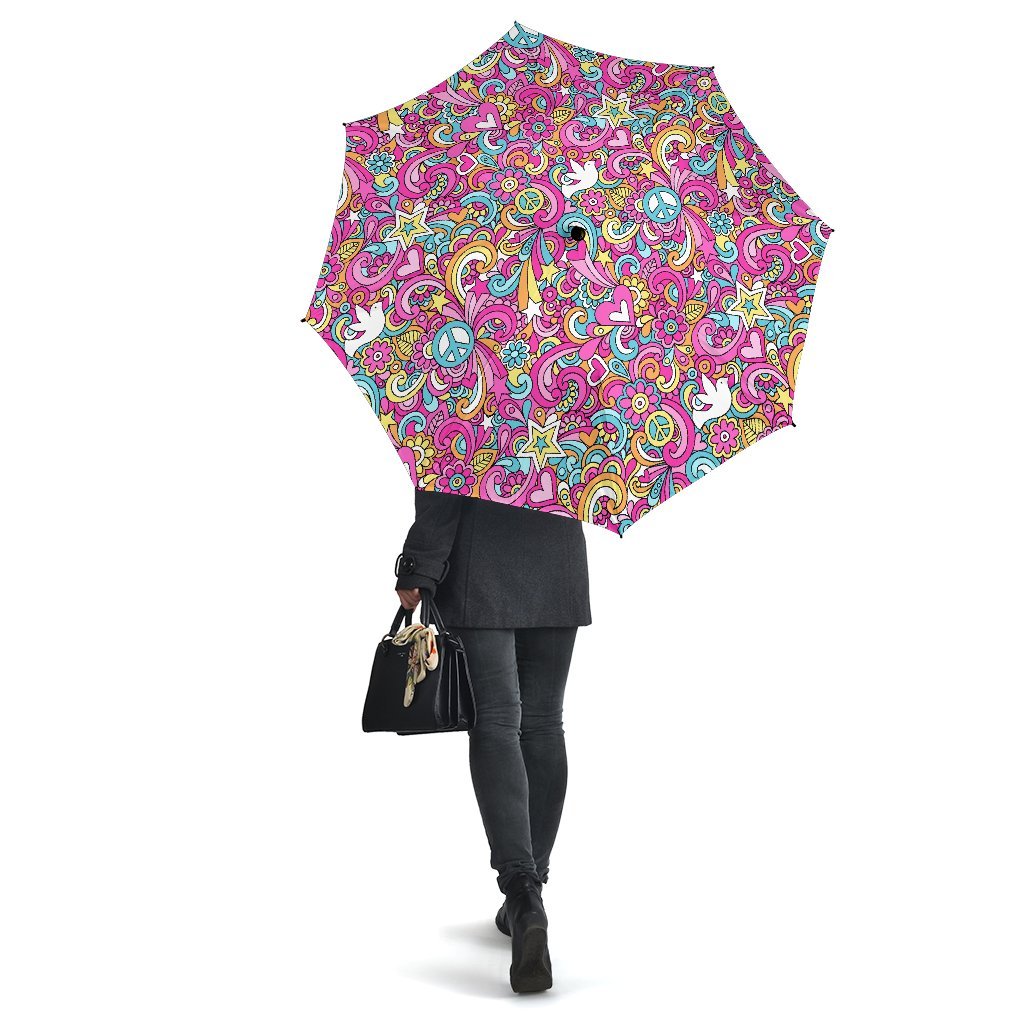 Psychedelic Pattern Print Automatic Foldable Umbrella-grizzshop