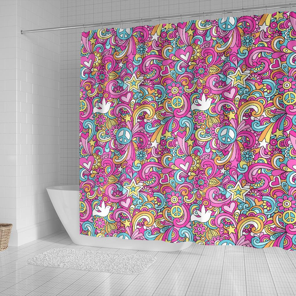 Psychedelic Pattern Print Bathroom Shower Curtain-grizzshop