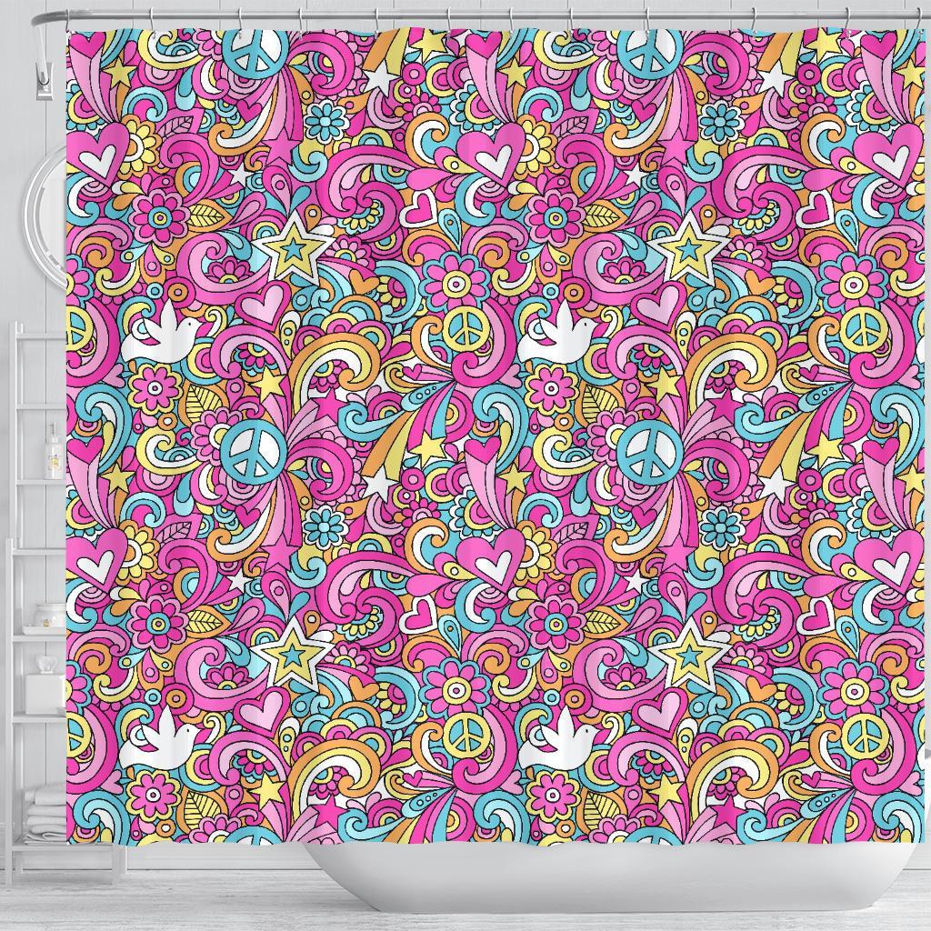 Psychedelic Pattern Print Bathroom Shower Curtain-grizzshop