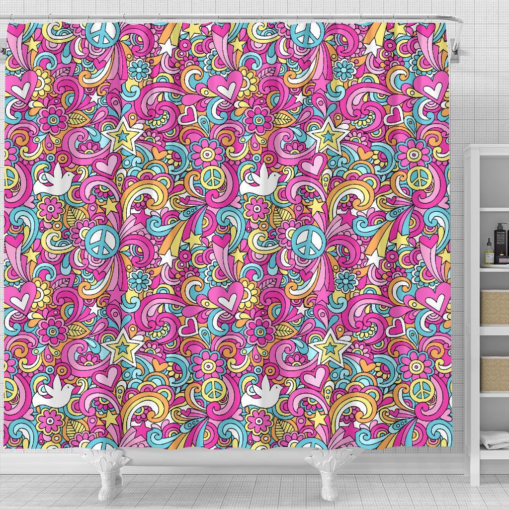 Psychedelic Pattern Print Bathroom Shower Curtain-grizzshop