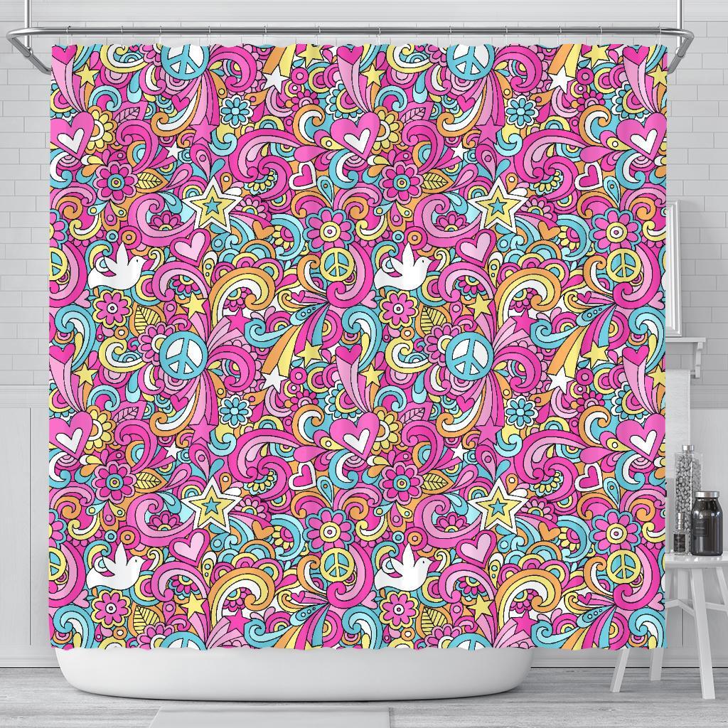 Psychedelic Pattern Print Bathroom Shower Curtain-grizzshop