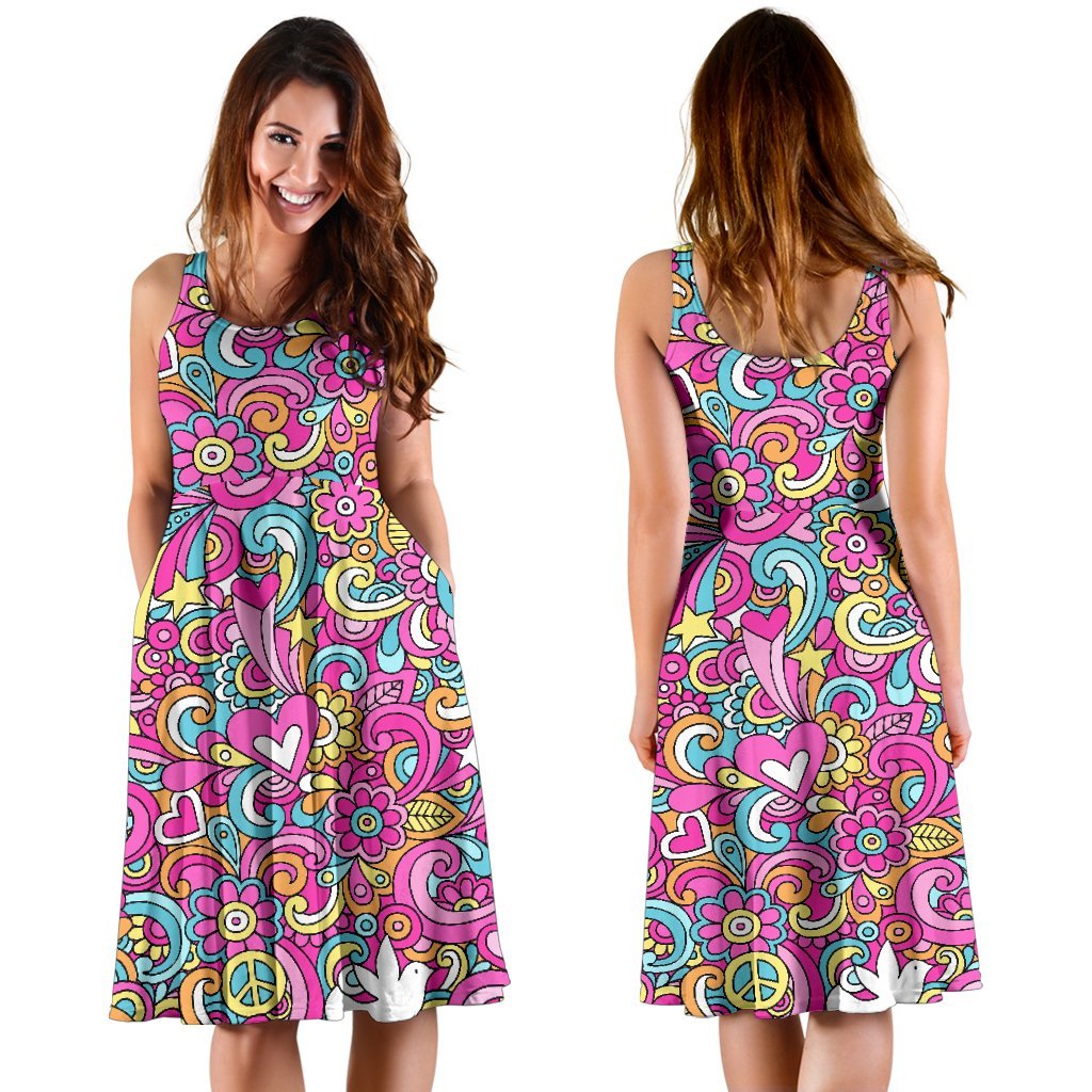 Psychedelic Pattern Print Dress-grizzshop