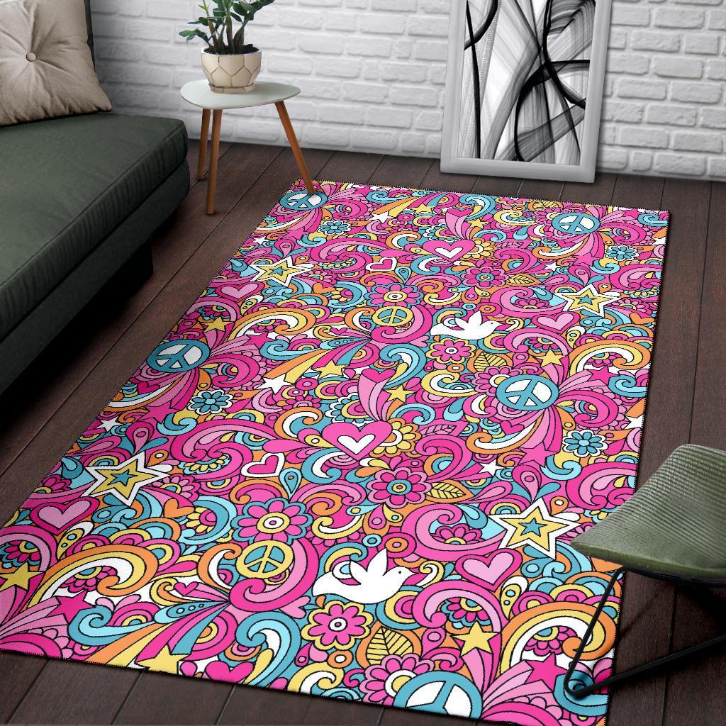 Psychedelic Pattern Print Floor Mat-grizzshop