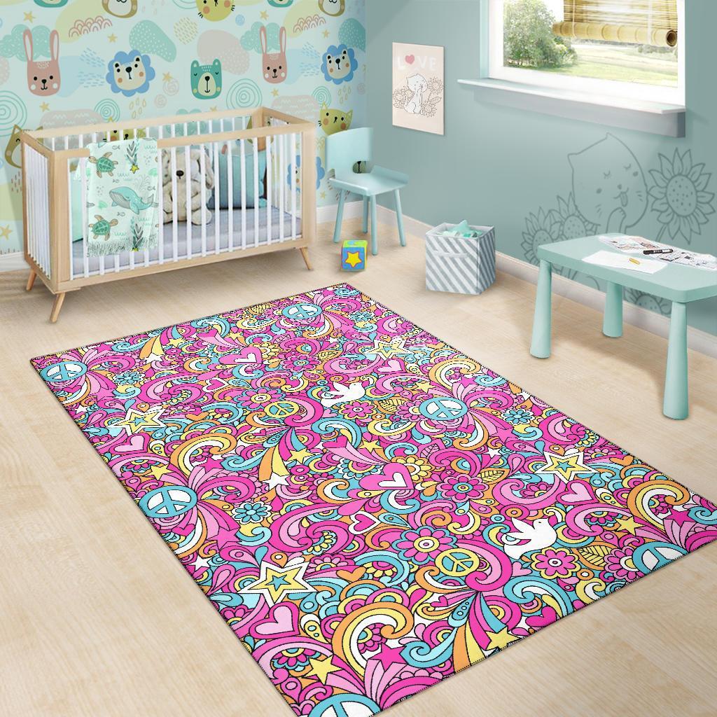 Psychedelic Pattern Print Floor Mat-grizzshop