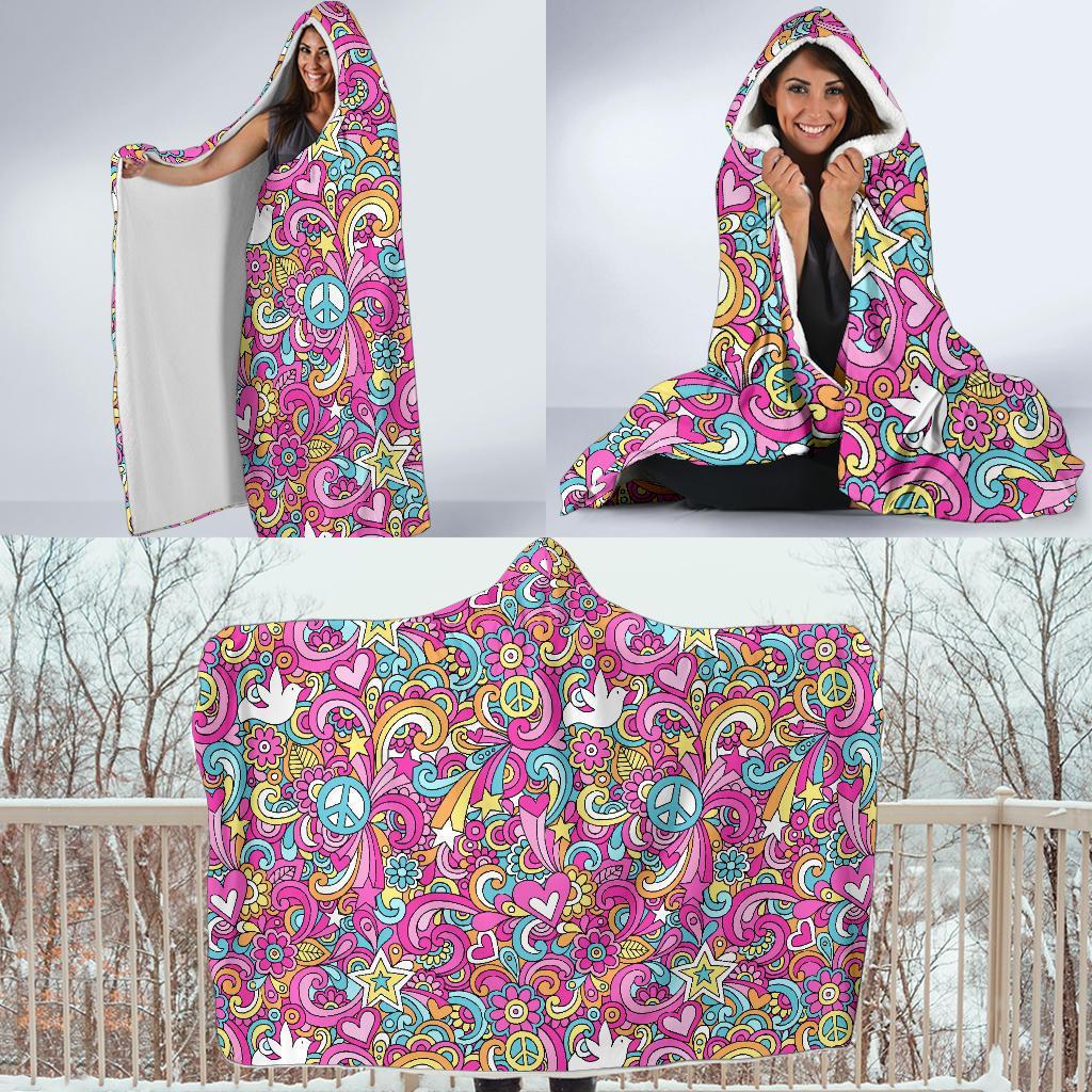 Psychedelic Pattern Print Hooded Blanket-grizzshop