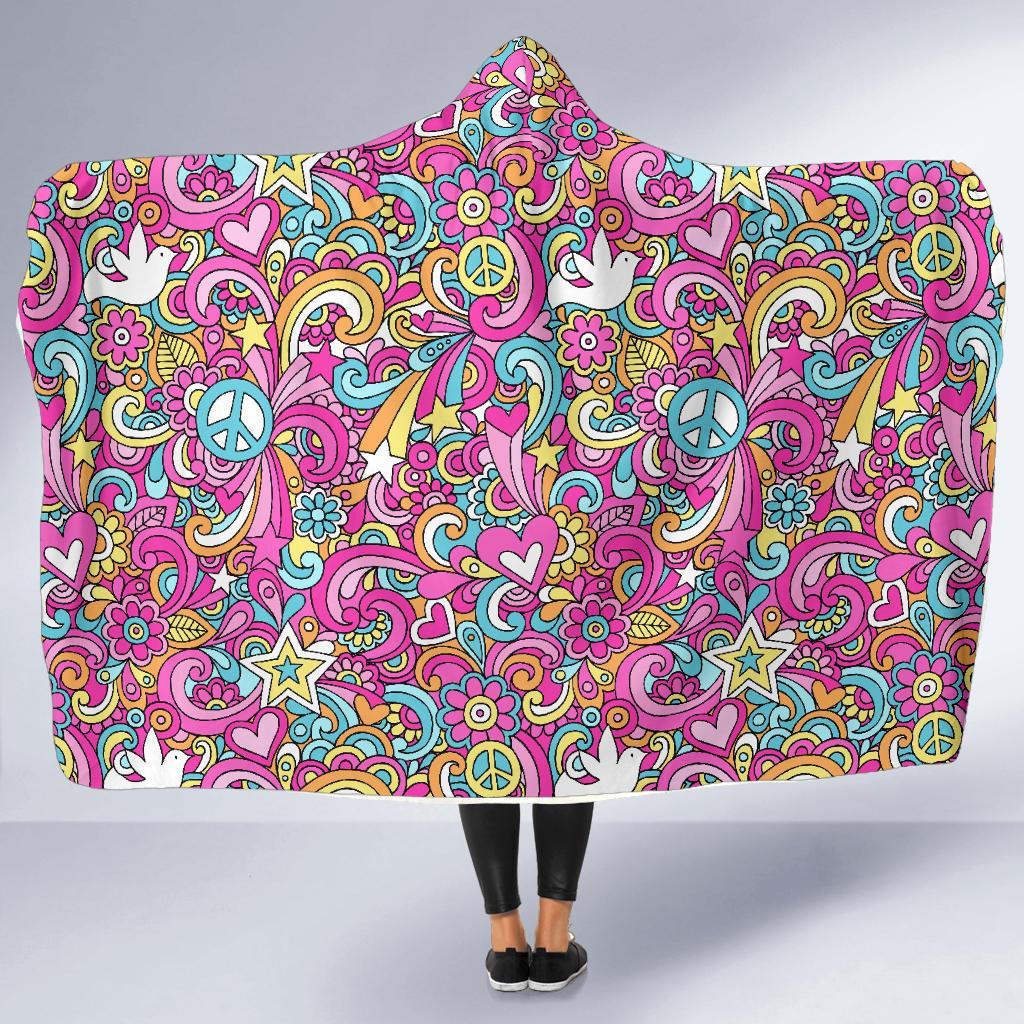 Psychedelic Pattern Print Hooded Blanket-grizzshop