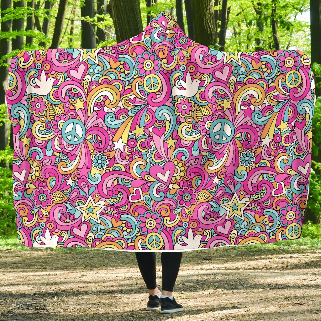 Psychedelic Pattern Print Hooded Blanket-grizzshop