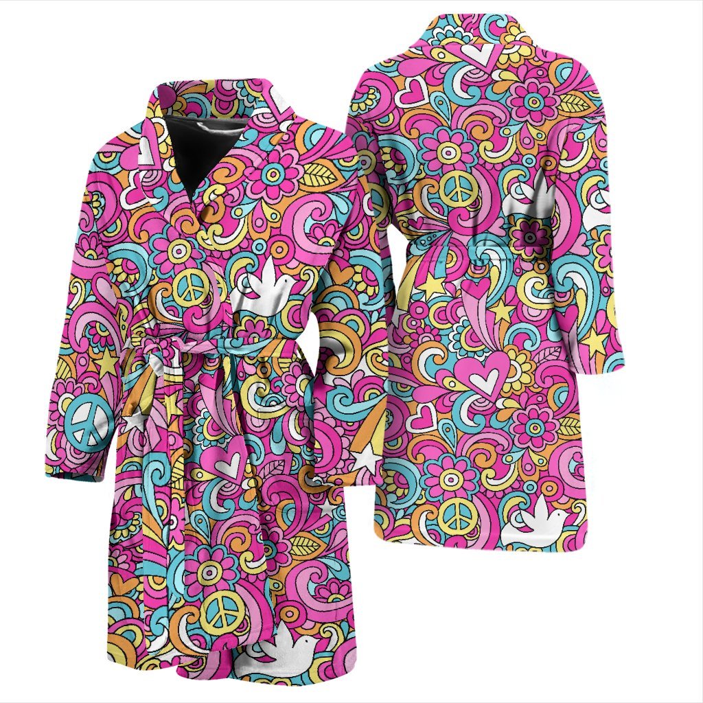 Psychedelic Pattern Print Men Long Robe-grizzshop