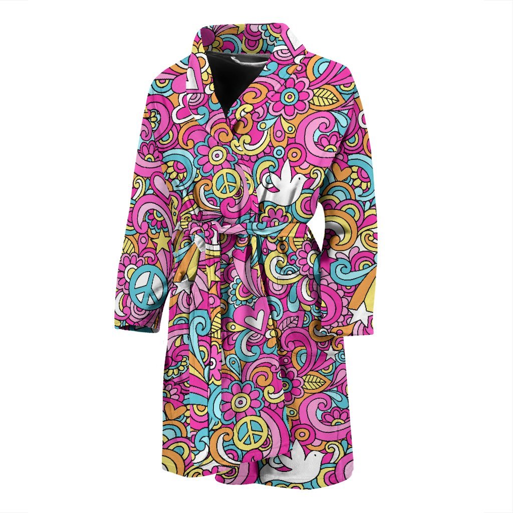 Psychedelic Pattern Print Men Long Robe-grizzshop