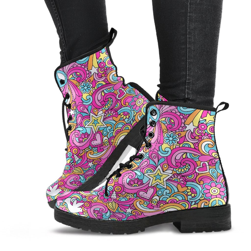 Psychedelic Pattern Print Men Women Leather Boots-grizzshop