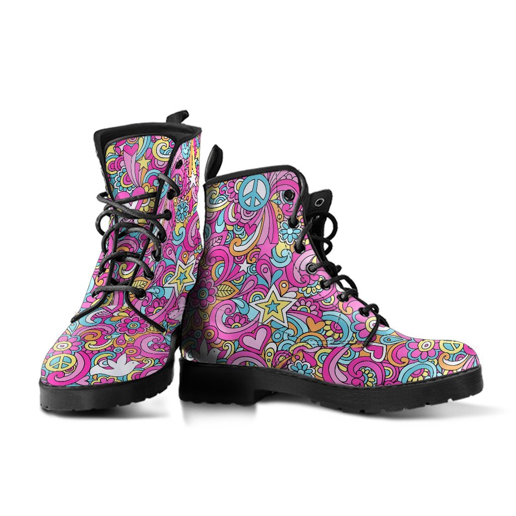 Psychedelic Pattern Print Men Women Leather Boots-grizzshop