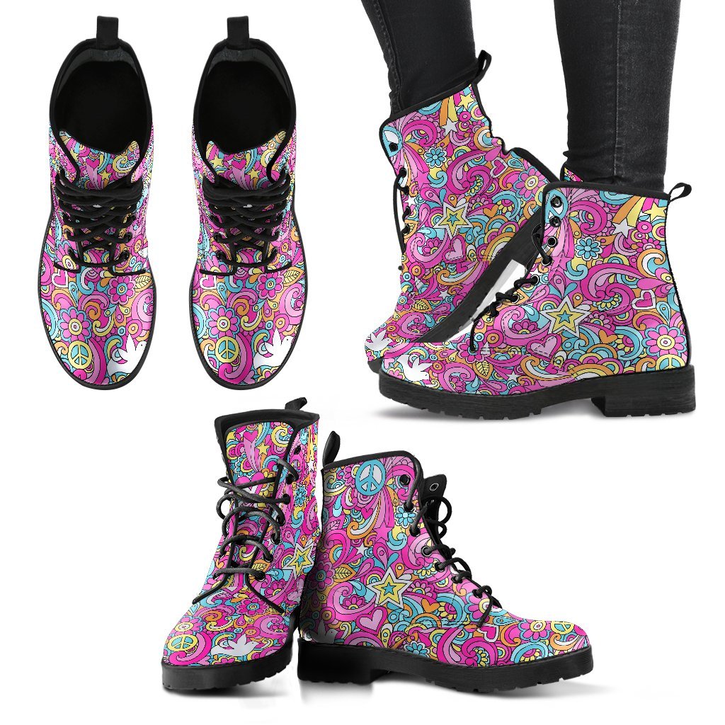 Psychedelic Pattern Print Men Women Leather Boots-grizzshop