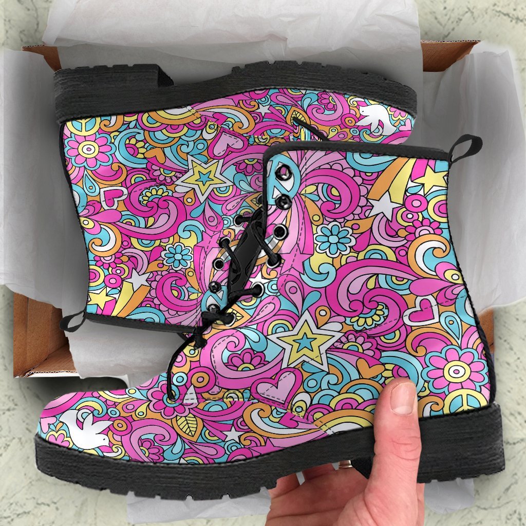 Psychedelic Pattern Print Men Women Leather Boots-grizzshop