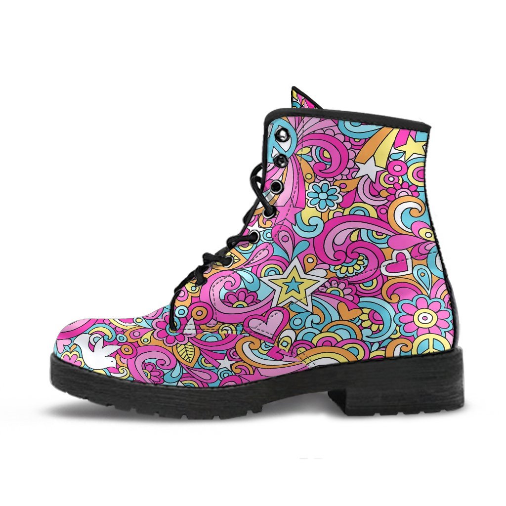 Psychedelic Pattern Print Men Women Leather Boots-grizzshop