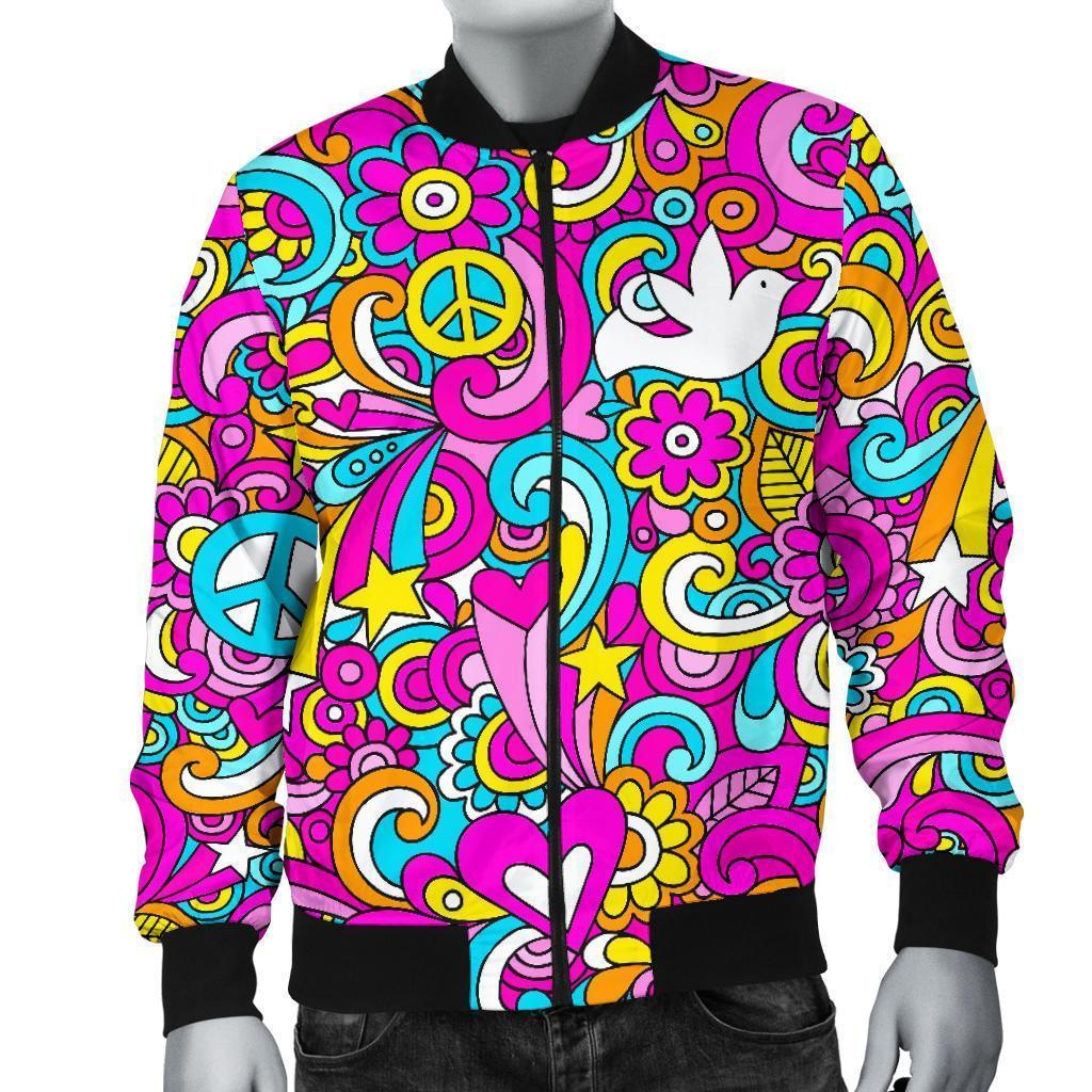 Psychedelic Pattern Print Men's Bomber Jacket-grizzshop