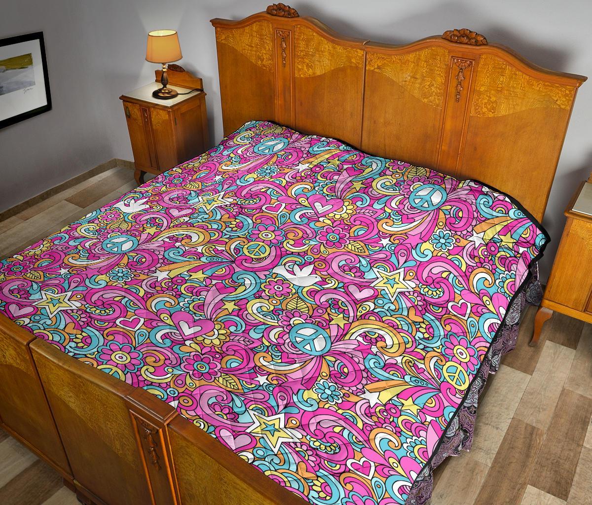 Psychedelic Pattern Print Quilt-grizzshop