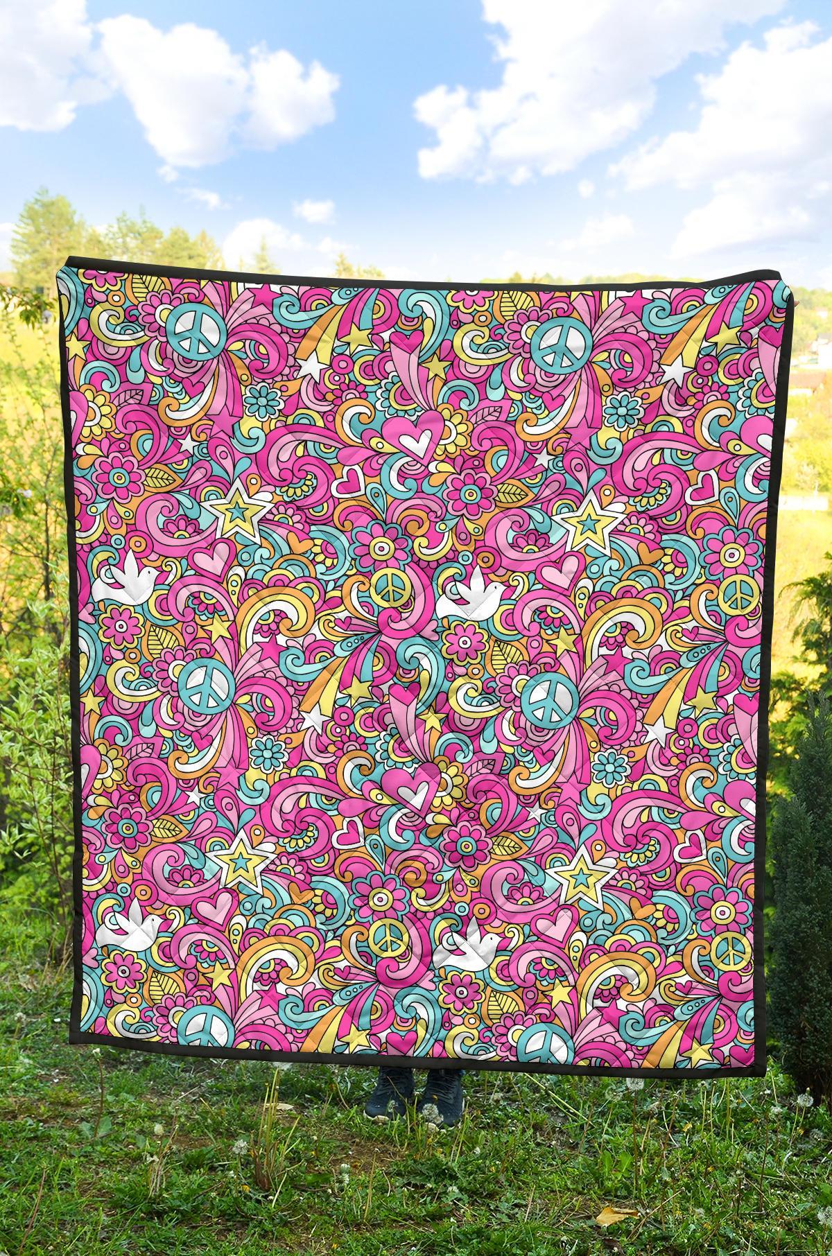 Psychedelic Pattern Print Quilt-grizzshop