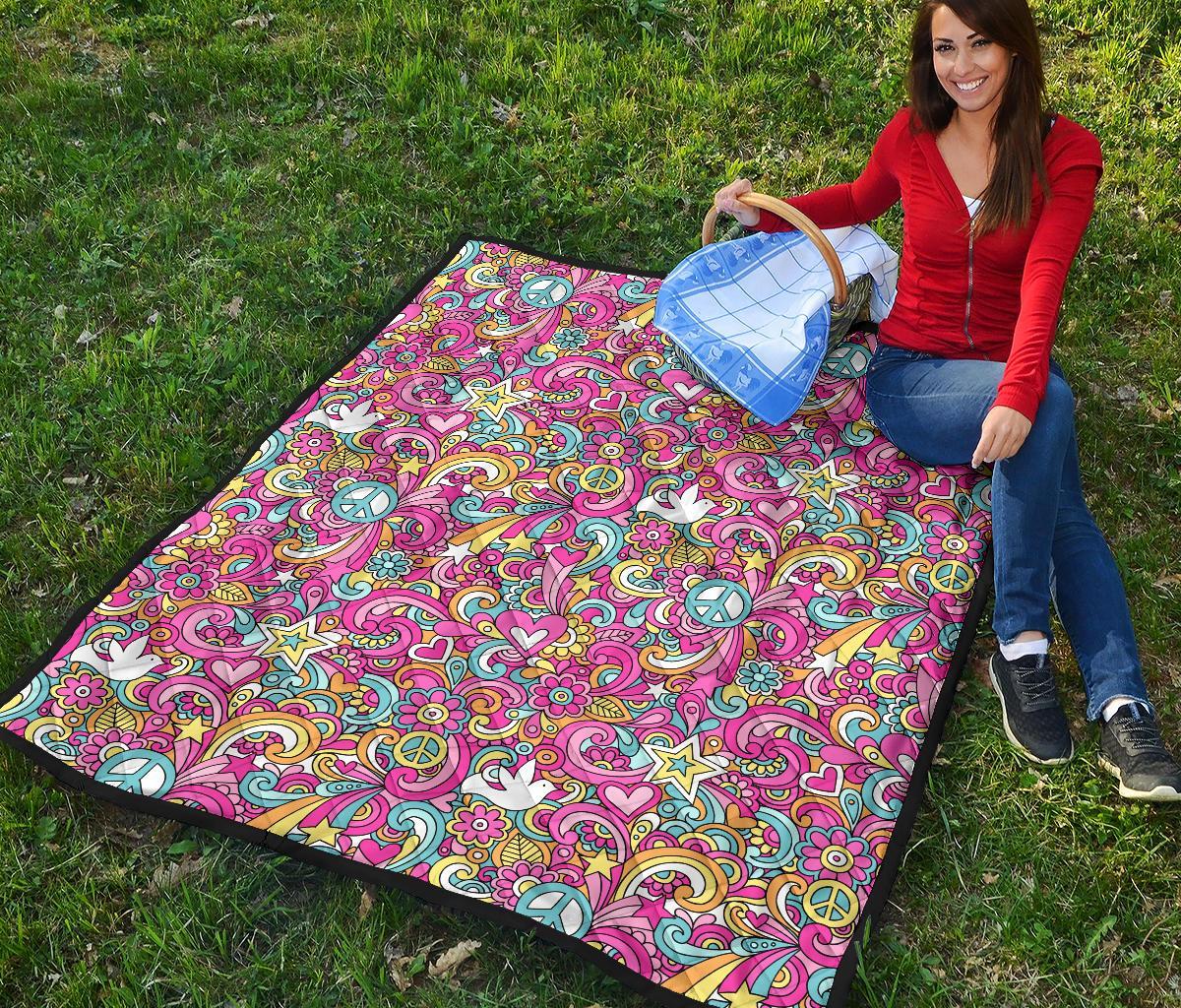 Psychedelic Pattern Print Quilt-grizzshop