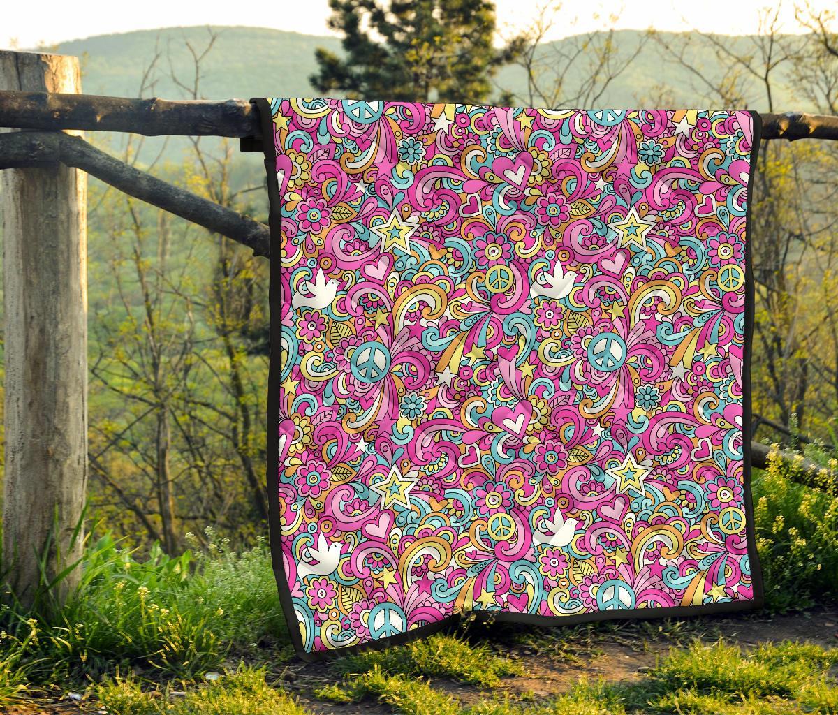 Psychedelic Pattern Print Quilt-grizzshop