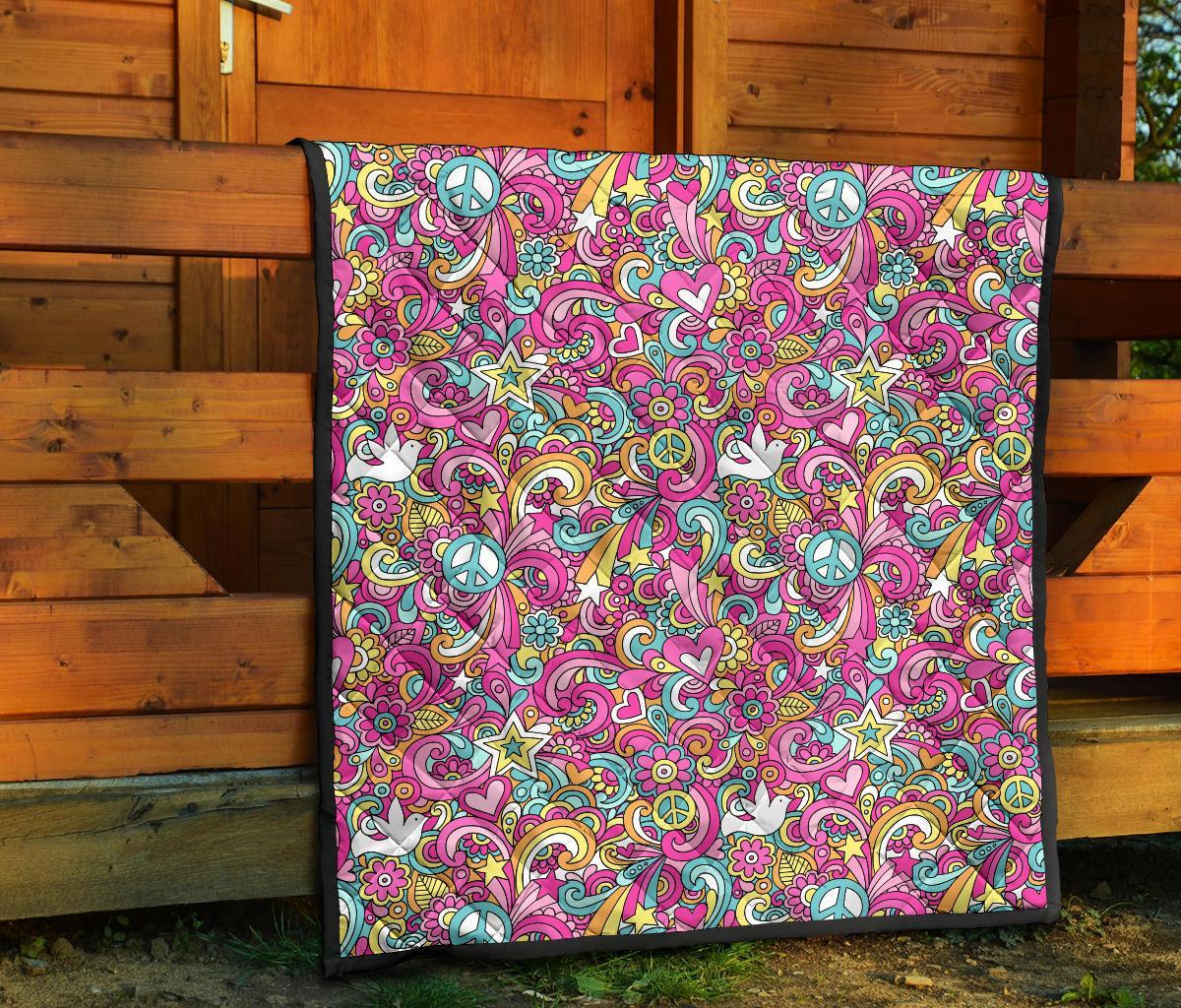 Psychedelic Pattern Print Quilt-grizzshop