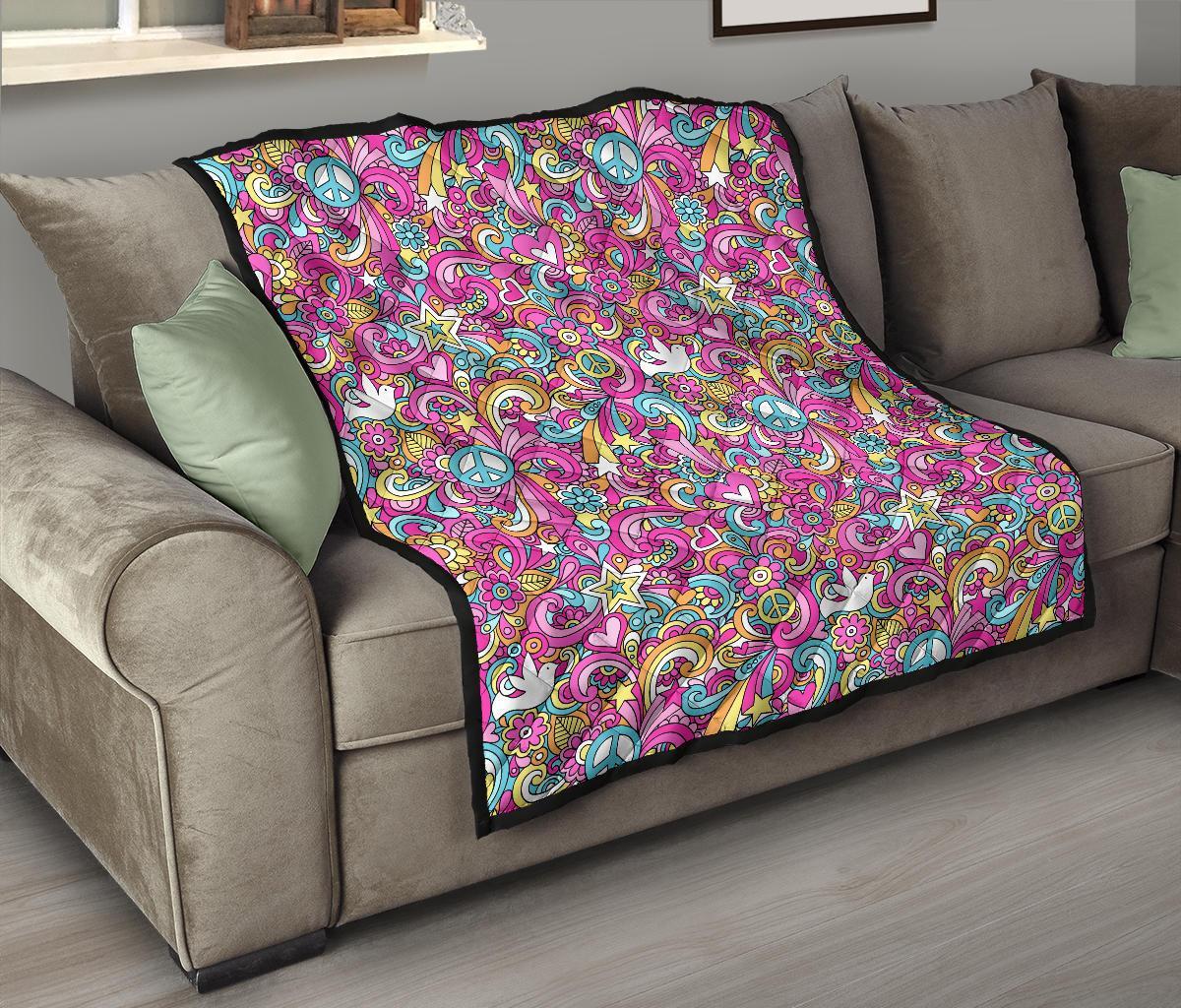 Psychedelic Pattern Print Quilt-grizzshop