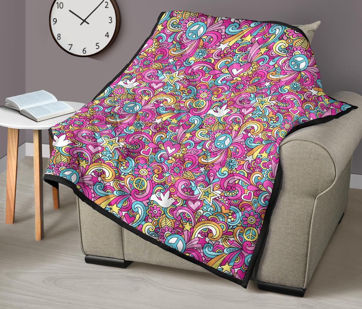 Psychedelic Pattern Print Quilt-grizzshop