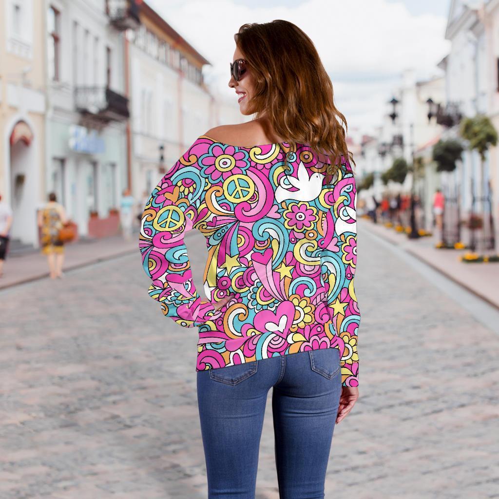 Psychedelic Pattern Print Women Off Shoulder Sweatshirt-grizzshop