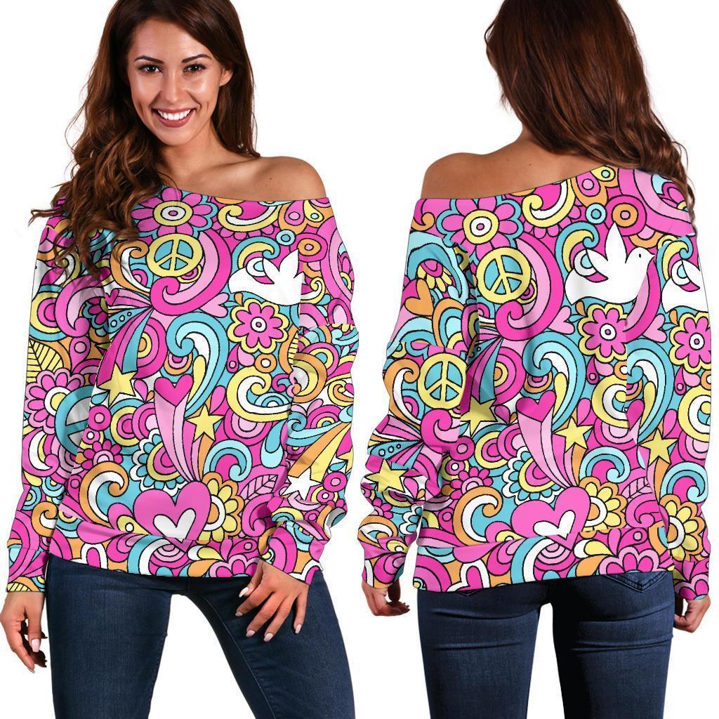 Psychedelic Pattern Print Women Off Shoulder Sweatshirt-grizzshop