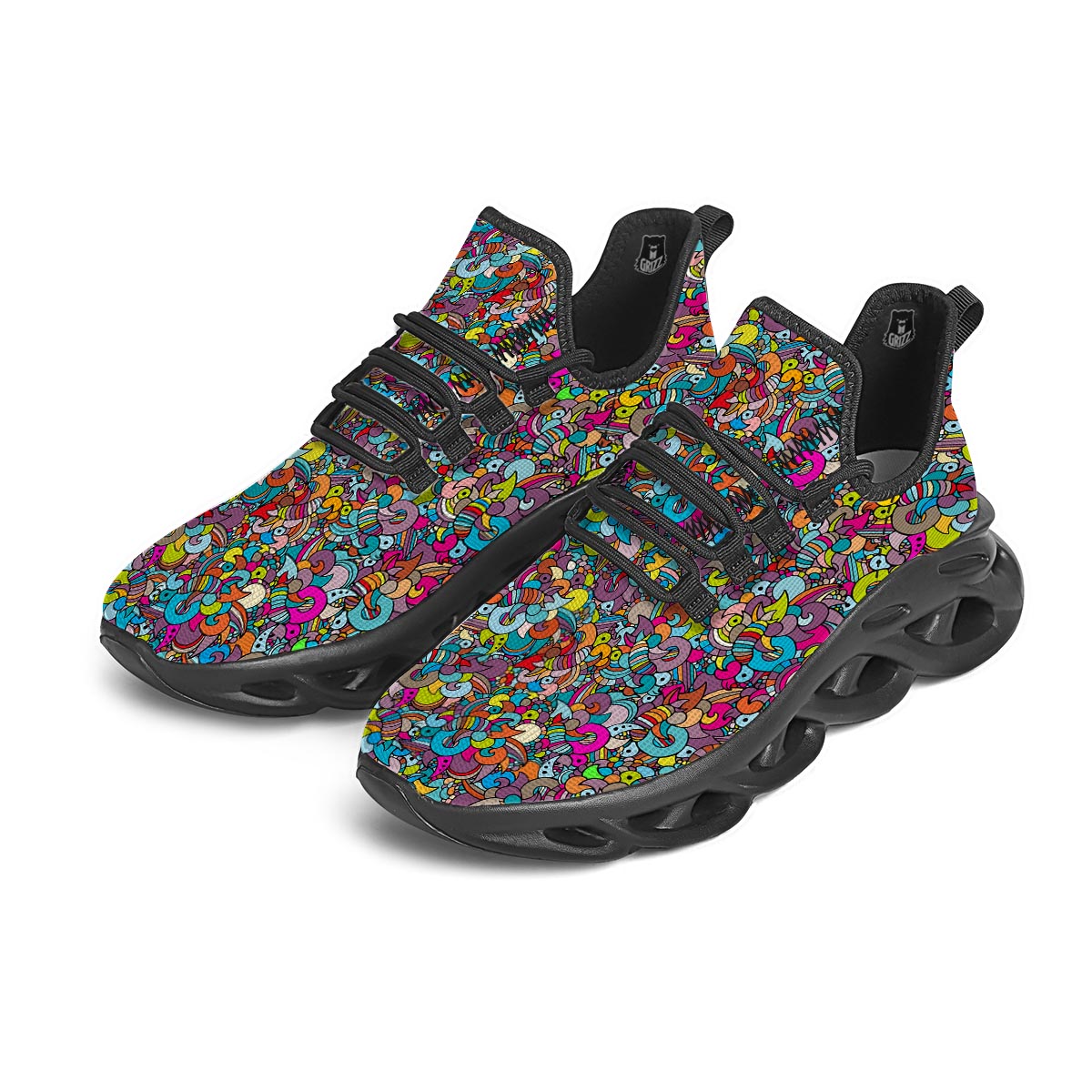 Psychedelic Print Black Running Shoes-grizzshop
