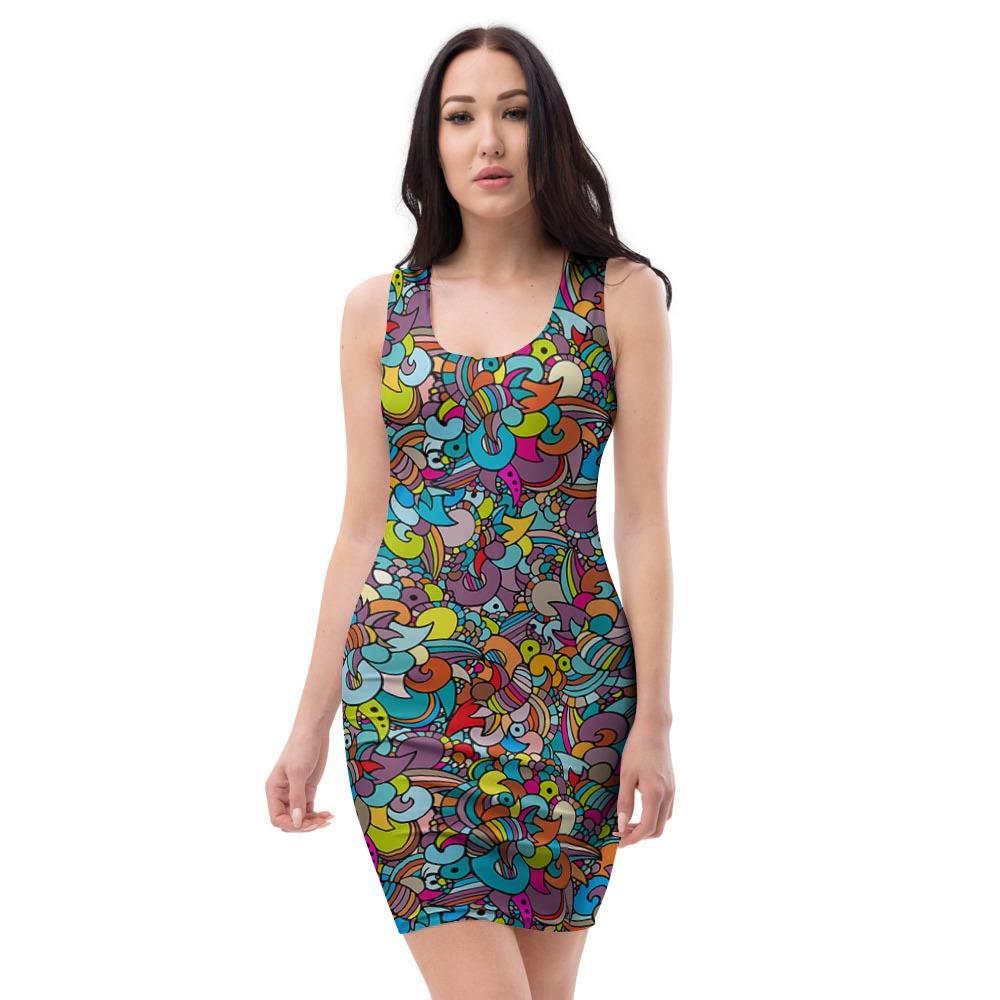 Psychedelic Print Bodycon Dress-grizzshop