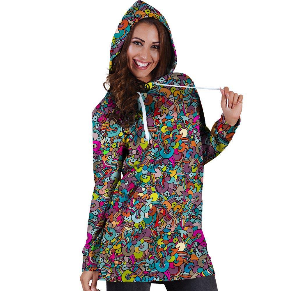 Psychedelic Print Hoodie Dress-grizzshop