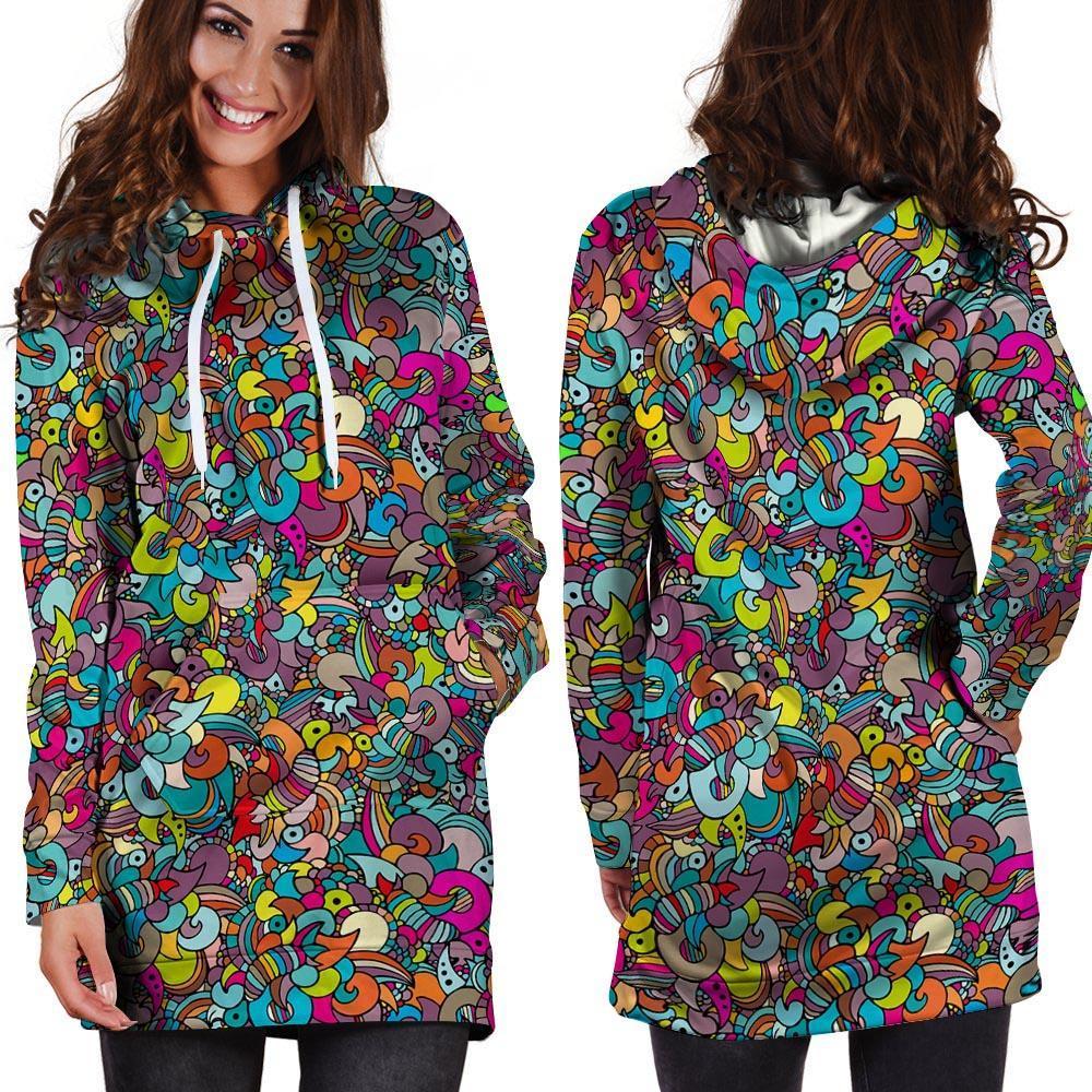 Psychedelic Print Hoodie Dress-grizzshop