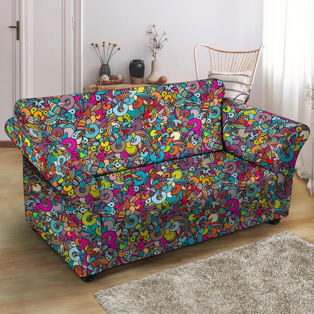 Psychedelic Print Loveseat Cover-grizzshop