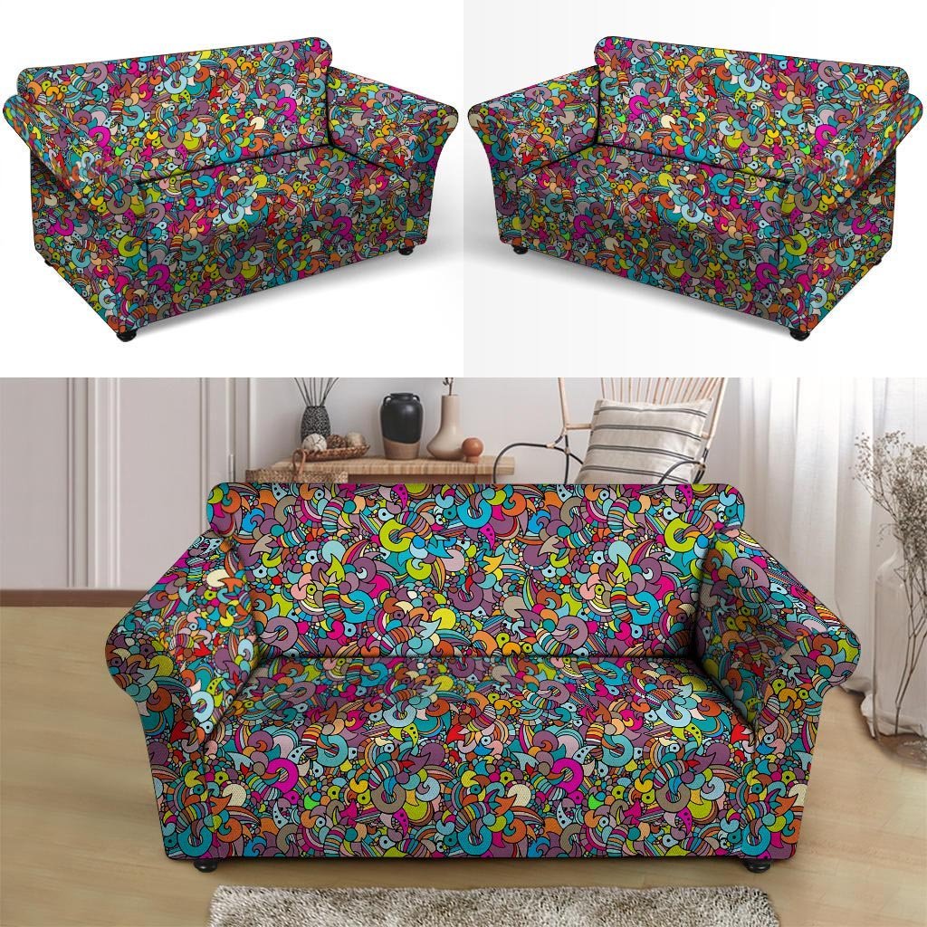 Psychedelic Print Loveseat Cover-grizzshop