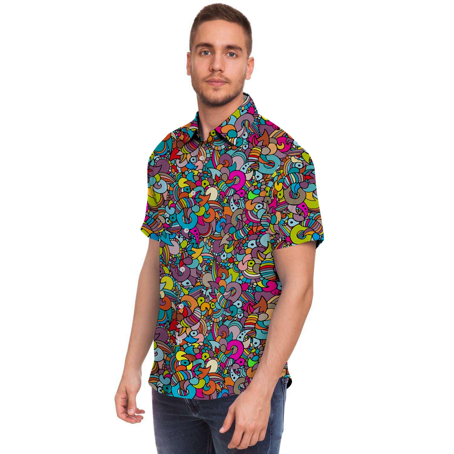 Psychedelic Print Men's Short Sleeve Shirt-grizzshop