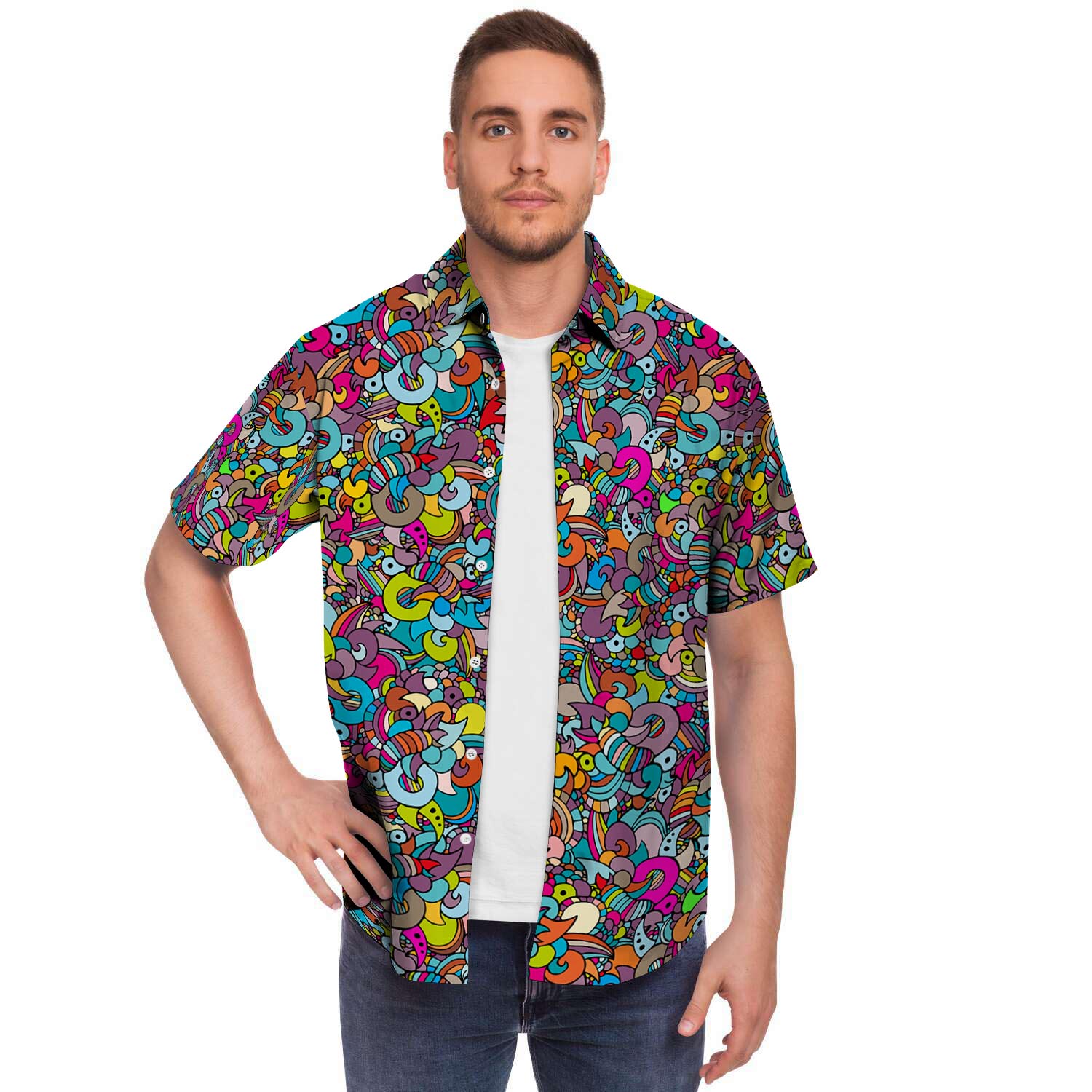 Psychedelic Print Men's Short Sleeve Shirt-grizzshop