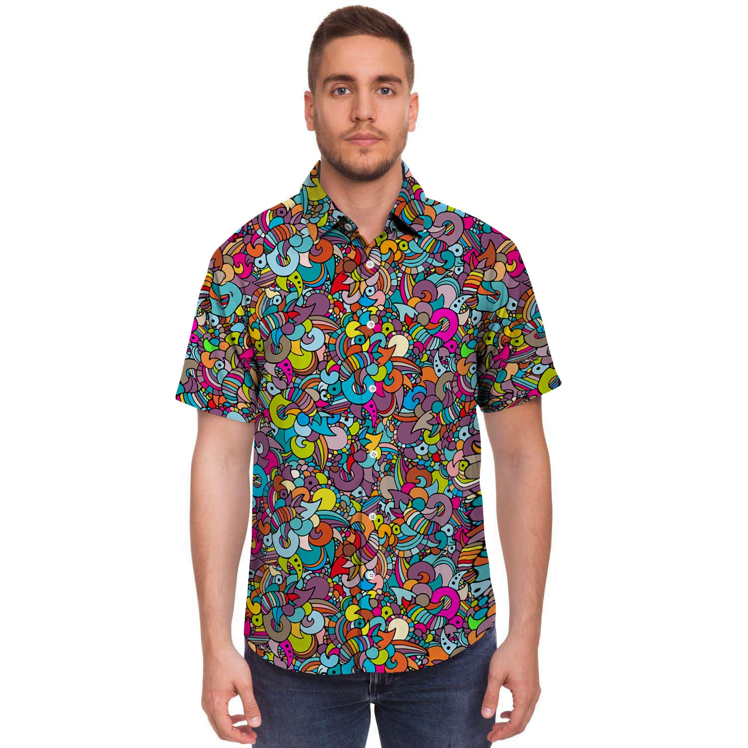 Psychedelic Print Men's Short Sleeve Shirt-grizzshop